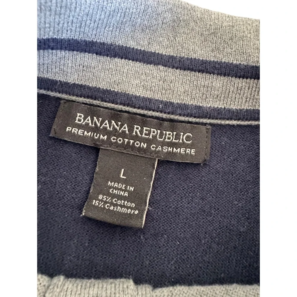 Banana Republic L Cotton Cashmere Polo Sweater Navy Gray Colorblock Preppy